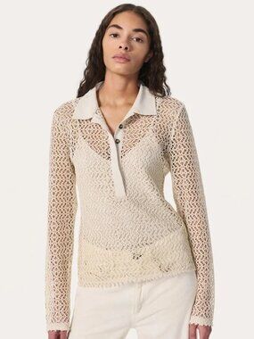Rag & Bone Liv Mesh Polo Shirt in Turtledove Size Extra Small